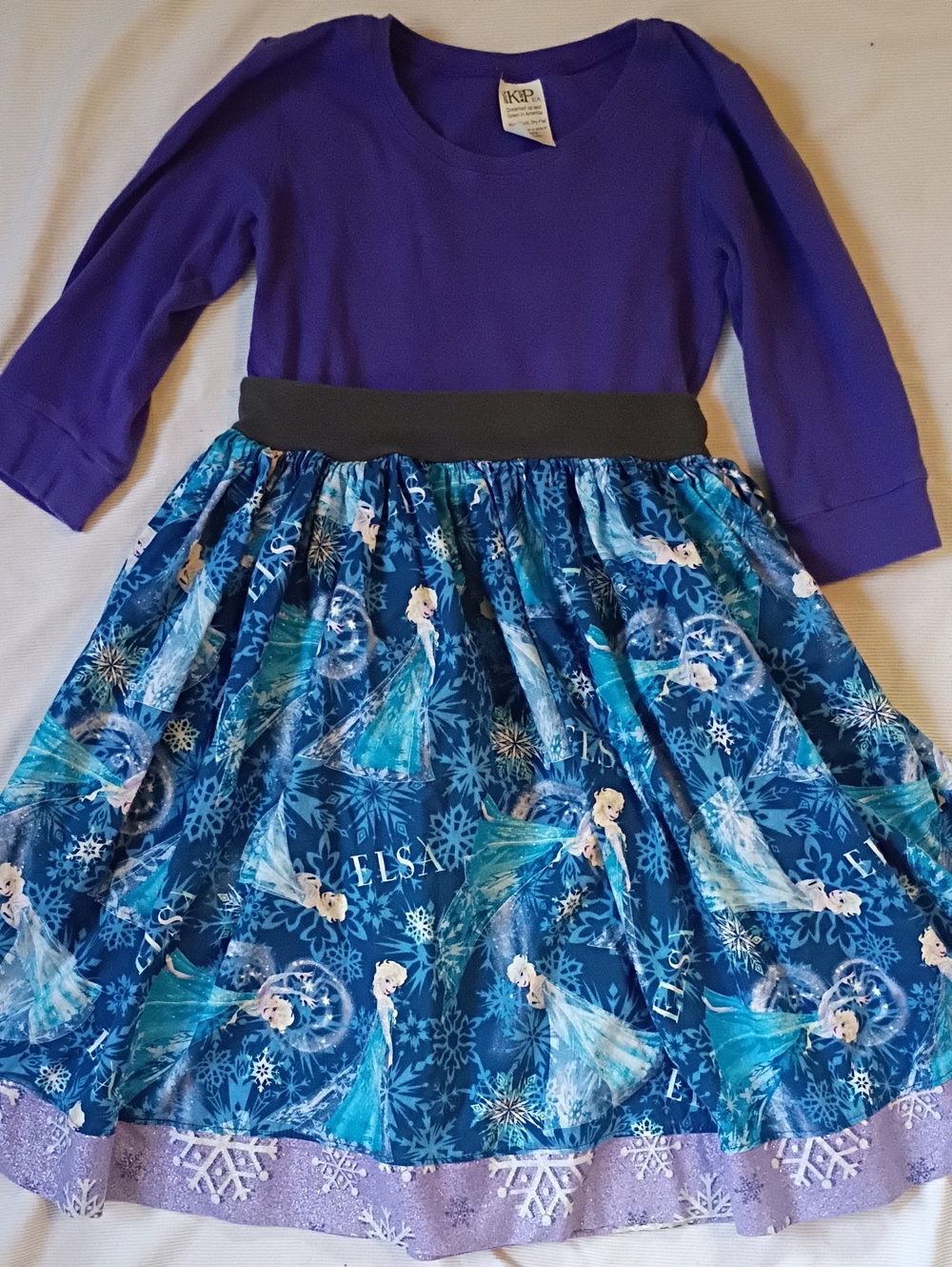 K Pea Purple and Blue Elsa Print Girls' Dress
